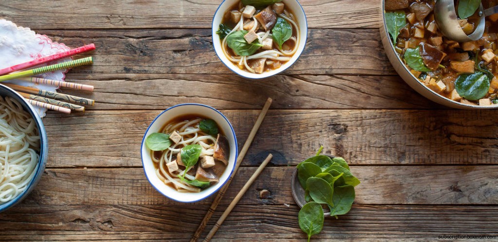 Mushroom and Leek Udon with Tofu and Spinach