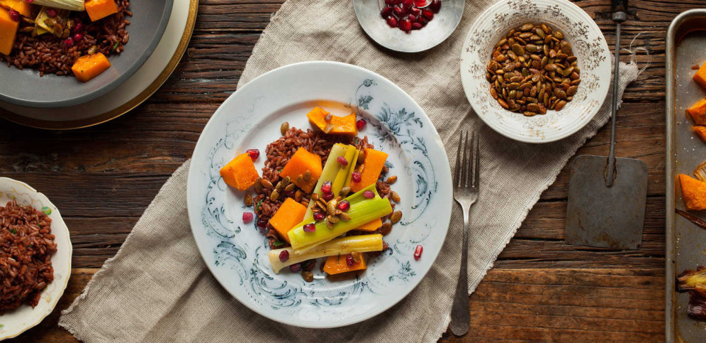Red Rice with Roasted Squash, Leeks and Pepitas