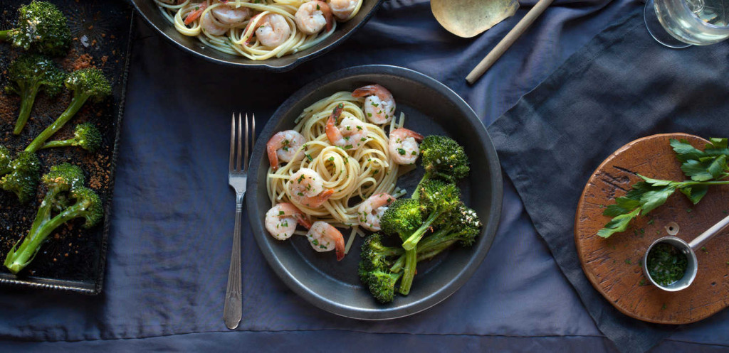 Shrimp Scampi with Pecorino Roasted Broccoli