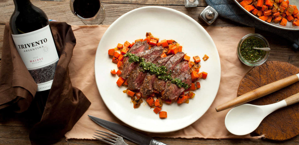 Skirt Steak with Cilantro Chimichurri and Carrot-Citrus Hash