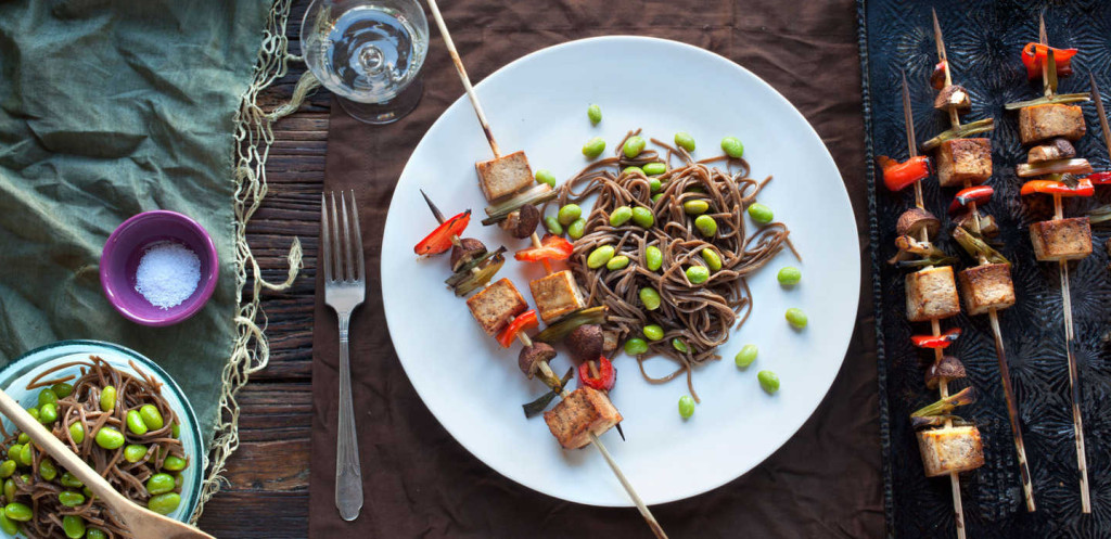 Tofu Vegetable Kebabs with Edamame Soba Noodles