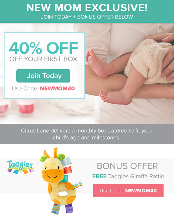 Citrus Lane 40% Off + FREE Taggies Giraffe Rattle