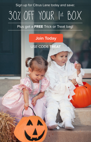 Citrus Lane FREE Trick or Treat Bag + 30% off 1st Box