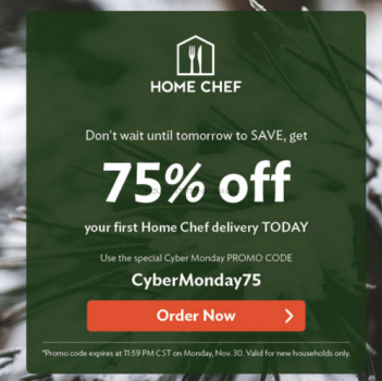 Home Chef Cyber Monday 2015 75% Off Deal Plus $10.00 Bonus