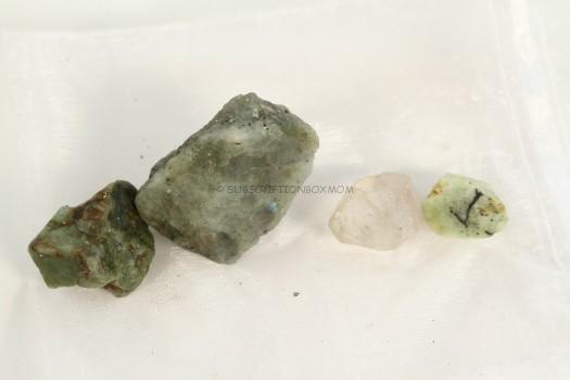 peridot, quartz point and labradorite.