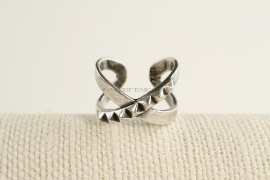 Luv AJ The Criss Cross Punk Stud Ring in Silver