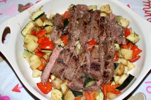 Quick-Marinated Steak with Broiled Balsamic Vegetables