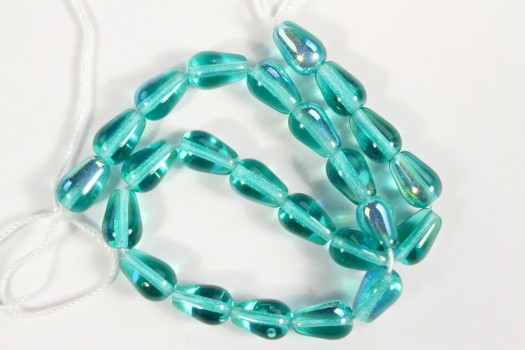 9x6mm Vertical hole Teal AB Tear Drops (Czech Glass) 