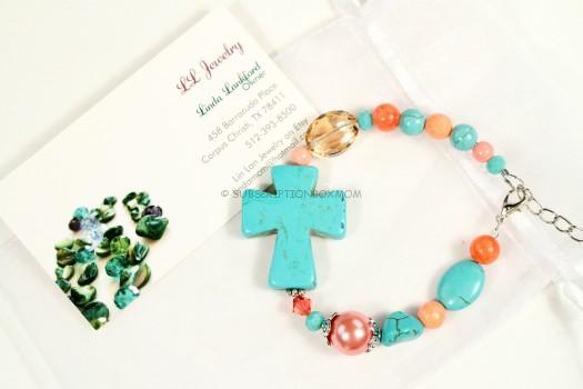 Turquoise and Coral Cross Bracelet 