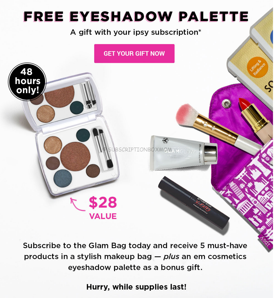 New Ipsy Coupon - Free Em Eyeshadow Palette 48 hrs Only