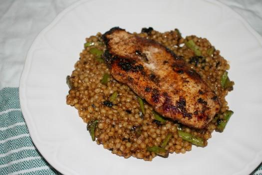 Zaâ€™atar Chicken & Pearl Couscous with Asparagus & Pink Lemon Compote