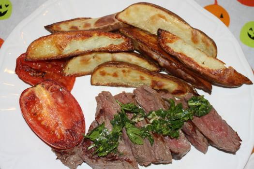 Chimichurri Steak with Roasted Potatoes and Tomatoes 