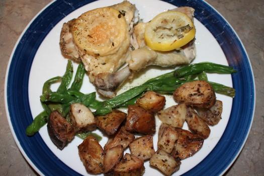 Roast Chicken, Potatoes and Green Beans