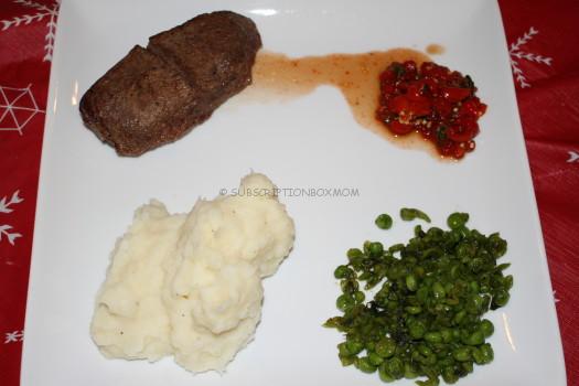 Cape Town Steak with Sweety Drop Relish with half-mashed peas and potatoes