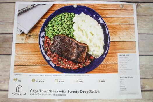 Cape Town Steak with Sweety Drop Relish with half-mashed peas and potatoes