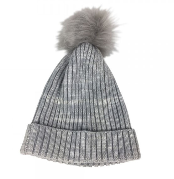 Hat Attack Lightweight Ribbed Hat with Faux Fur Pom