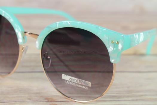 ZeroUV Women's Half-Frame Marble Finish Moon Cut Flat Lens Round Sunglasses