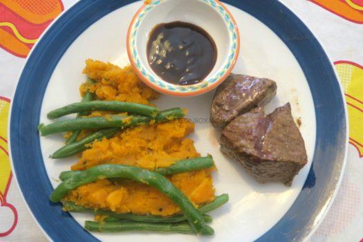 Balsamic Steak with Sweet Potato Mash and Green Beans