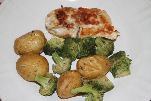 Chicken & Cherry Balsamic Sauce with Potatoes and Broccoli