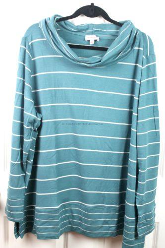 Molly & Isadora April Long Sleeve Cowl Neck Tee in Turquoise/White