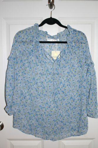 Spring Blue Floral Chiffon Blouse