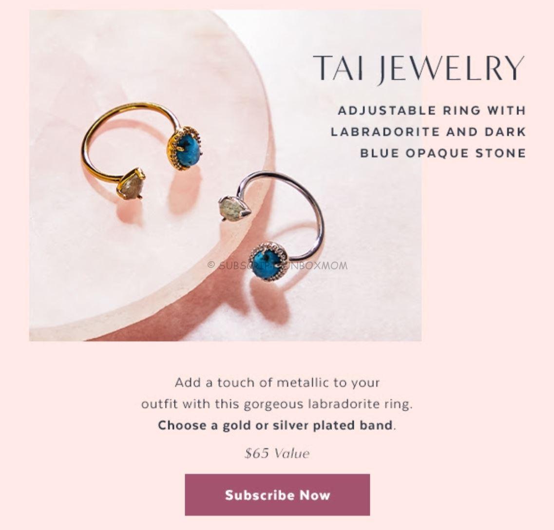 Tai Jewelry Adjustable Ring with Labradorite and Dark Blue Opaque Stone