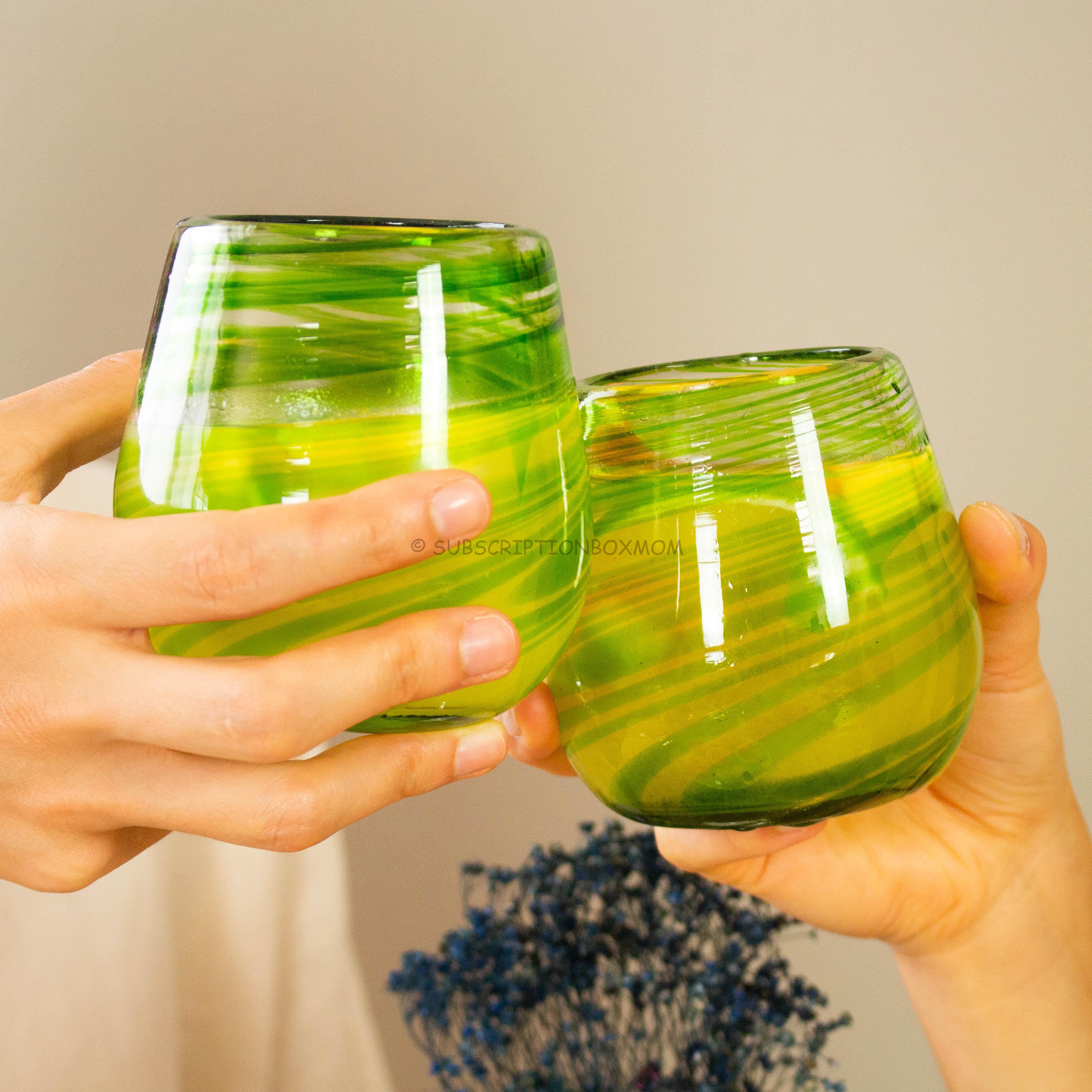 Stemless Wine Glass - Green Swirl