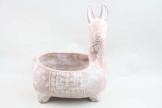 Whitewashed Terracotta Llama Planter