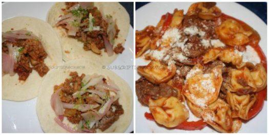 Steak Strip Tortellini Marinara with red peppers