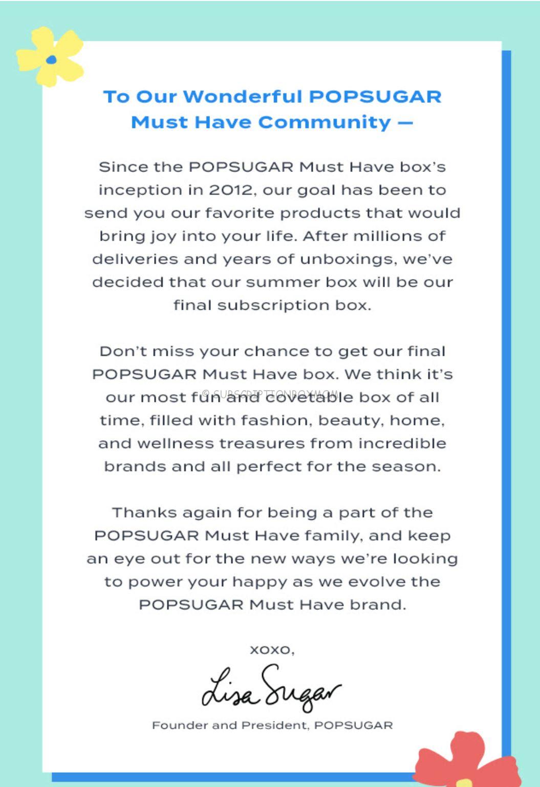 Popsugar Must Have Box is Closing