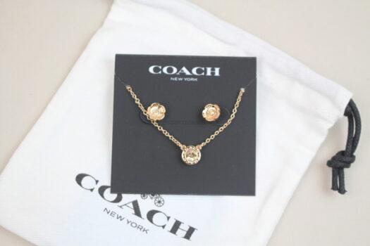 COACH Open Circle Necklace And Tea Rose Stud Set