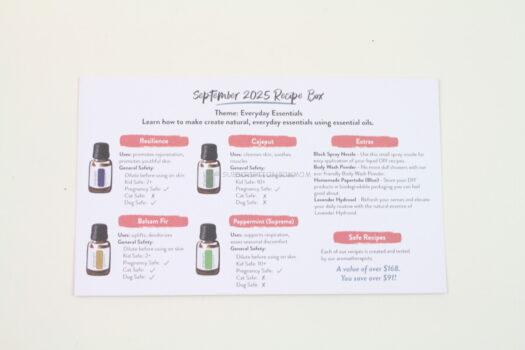 essential oils information card